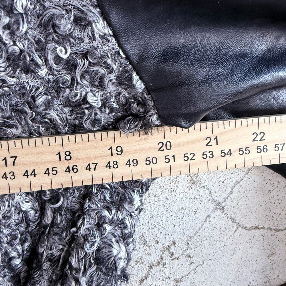 Vtg 90s Belted Coat Long Faux Leather Sleeves Boucle Knit Jacket Womens M USA - Picture 10 of 11